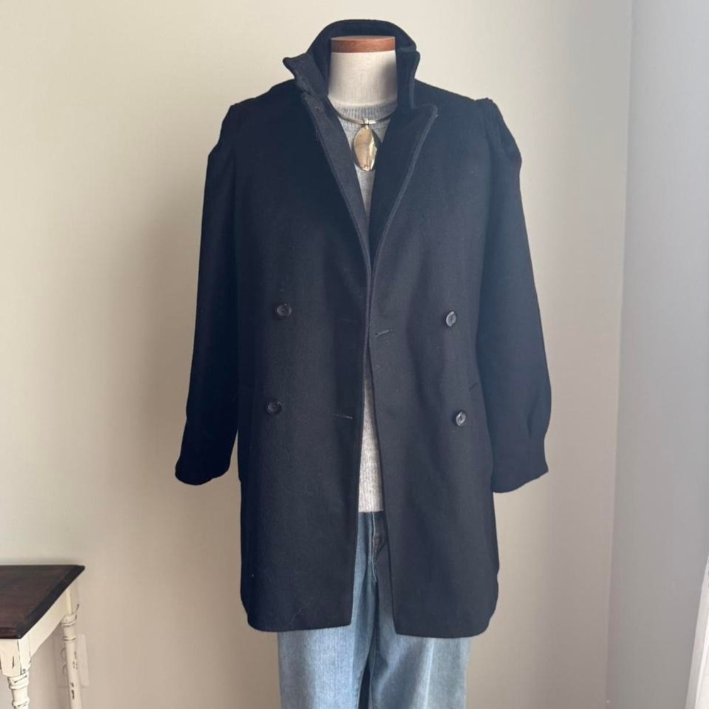 Vintage Black Saks Fifth Avenue Coat High Funnel Neck Union Military Victorian - Picture 3 of 8